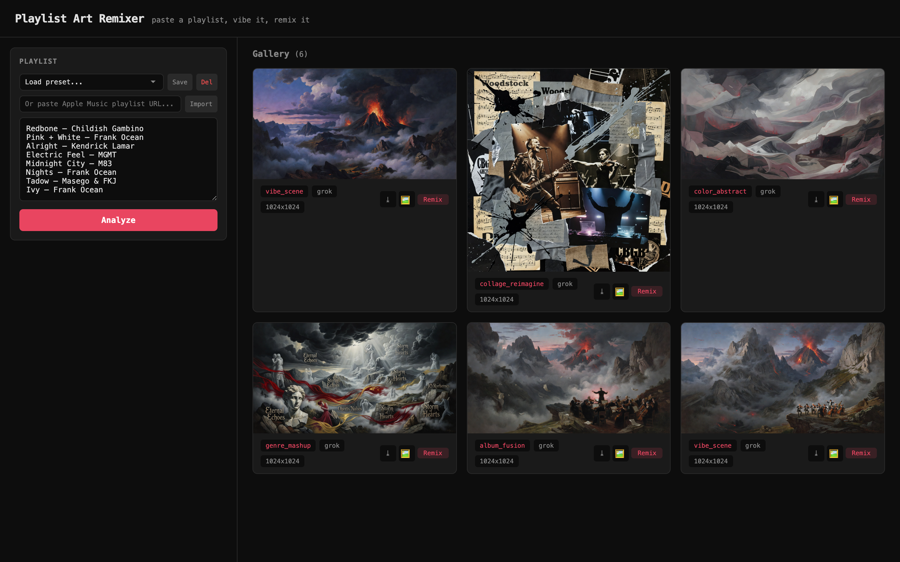 Playlist Mixer showing generation strategies and text overlay options