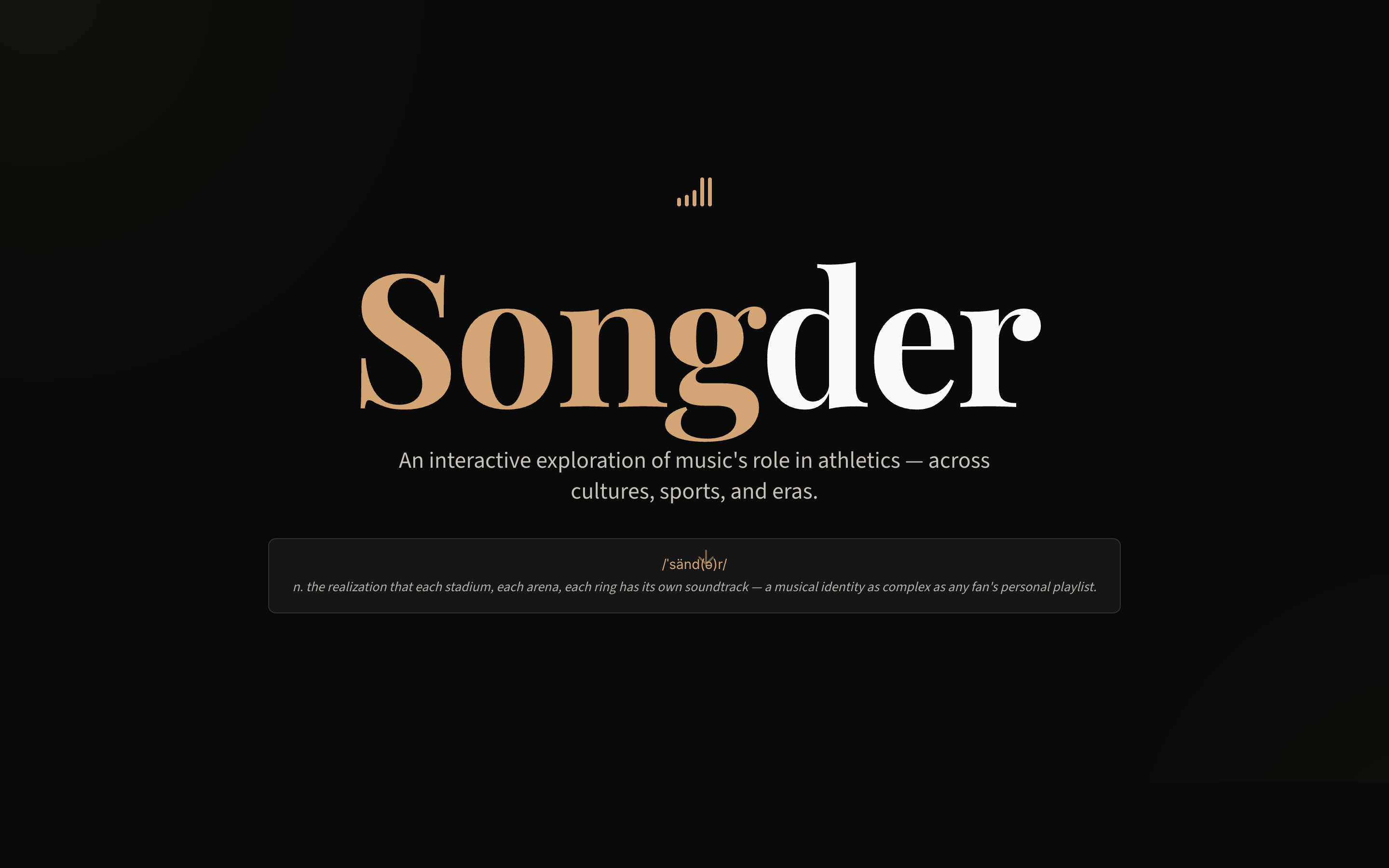 Songder homepage with animated waveform and chapter grid