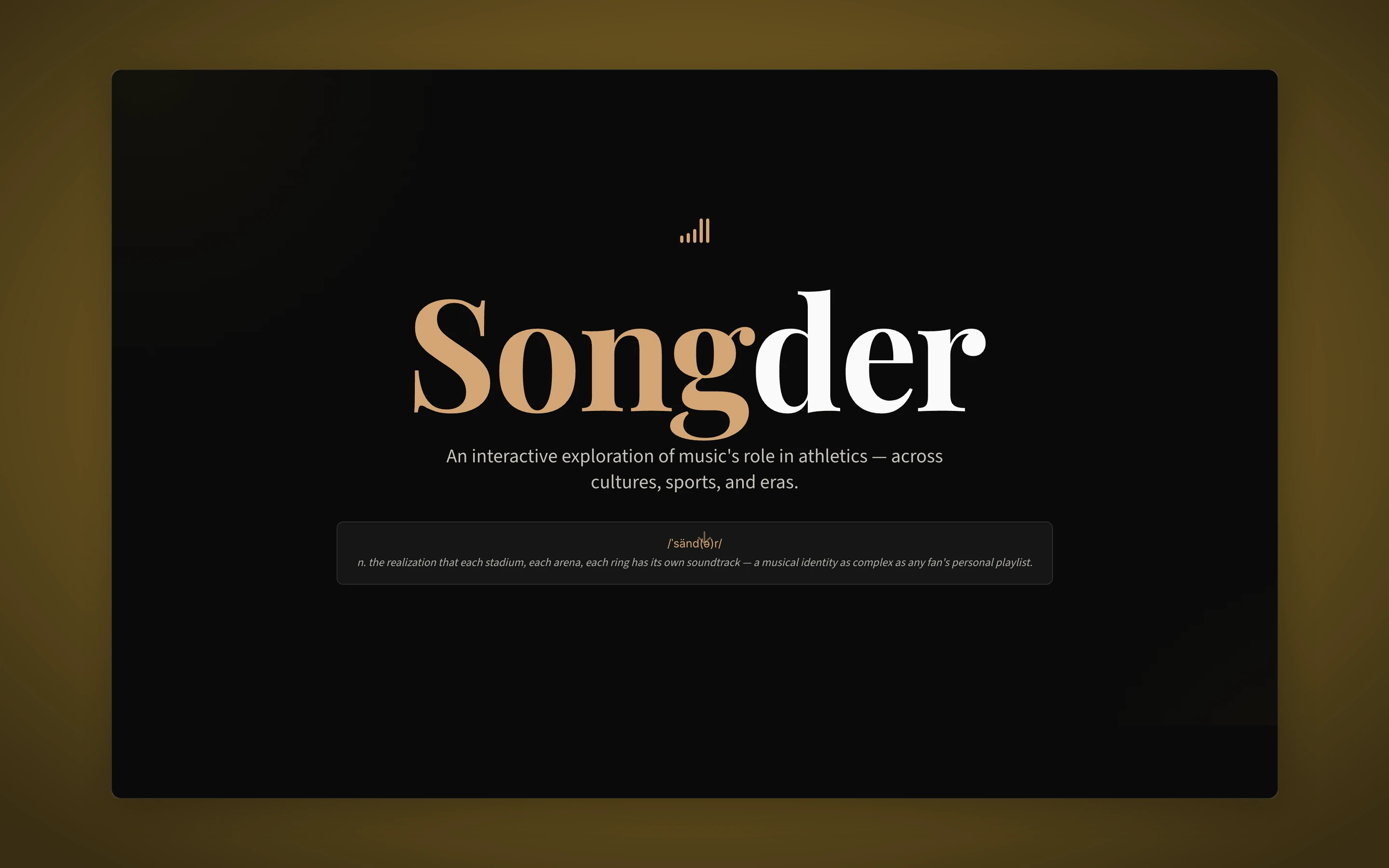 Songder homepage with animated waveform and chapter grid